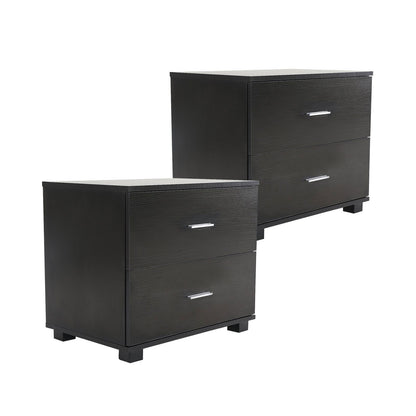 2X Bedside Table Side Storage Cabinet Nightstand Bedroom 2 Drawer ETTA BLACK - Cosy Abode