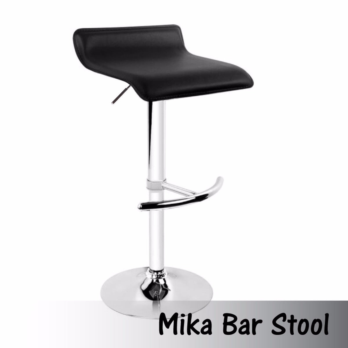 2X Black Bar Stools Faux Leather Low Back Adjustable Crome Base Gas Lift Slim Seat Swivel Chairs - Cosy Abode