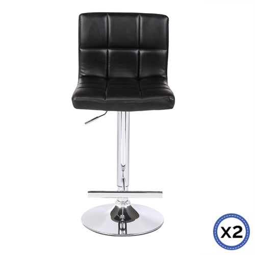 2X Black Bar Stools Faux Leather Mid High Back Adjustable Crome Base Gas Lift Swivel Chairs - Cosy Abode