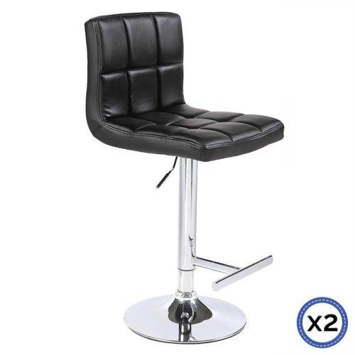 2X Black Bar Stools Faux Leather Mid High Back Adjustable Crome Base Gas Lift Swivel Chairs - Cosy Abode