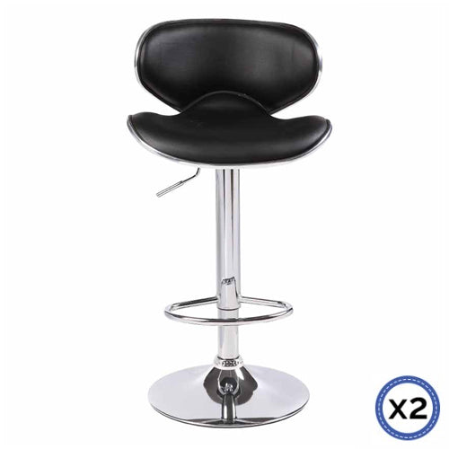 2X Black Bar Stools Faux Leather Mid High Back Adjustable Crome Base Gas Lift Swivel Chairs - Cosy Abode