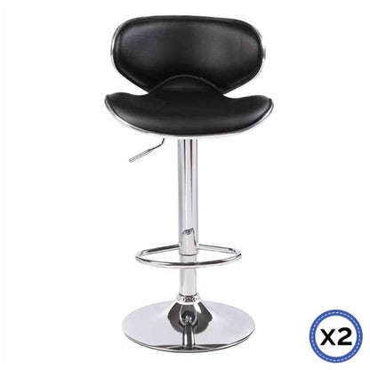 2X Black Bar Stools Faux Leather Mid High Back Adjustable Crome Base Gas Lift Swivel Chairs - Cosy Abode
