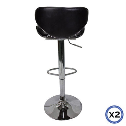 2X Black Bar Stools Faux Leather Mid High Back Adjustable Crome Base Gas Lift Swivel Chairs - Cosy Abode