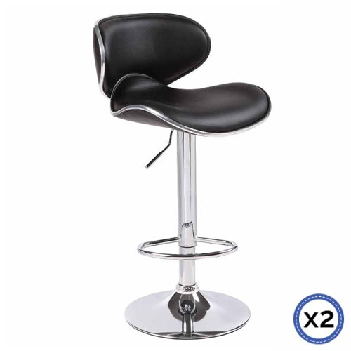 2X Black Bar Stools Faux Leather Mid High Back Adjustable Crome Base Gas Lift Swivel Chairs - Cosy Abode