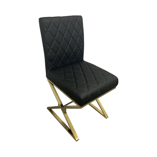 2X Dining Chair Stainless Gold Frame & Seat Black PU Leather - Cosy Abode