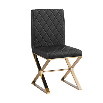 2X Dining Chair Stainless Gold Frame & Seat Black PU Leather - Cosy Abode
