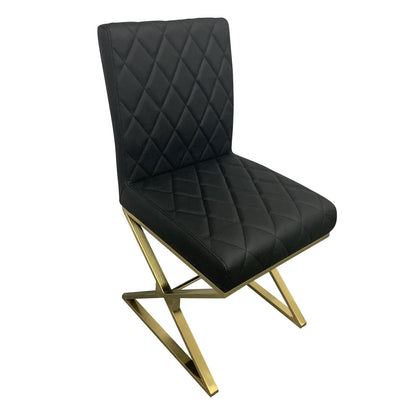 2X Dining Chair Stainless Gold Frame & Seat Black PU Leather - Cosy Abode