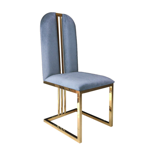 2X Dining Chair Stainless Gold Frame & Seat Blue Fabric - Cosy Abode