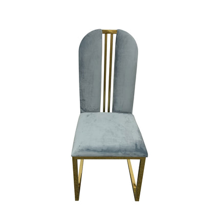 2X Dining Chair Stainless Gold Frame & Seat Blue Fabric - Cosy Abode