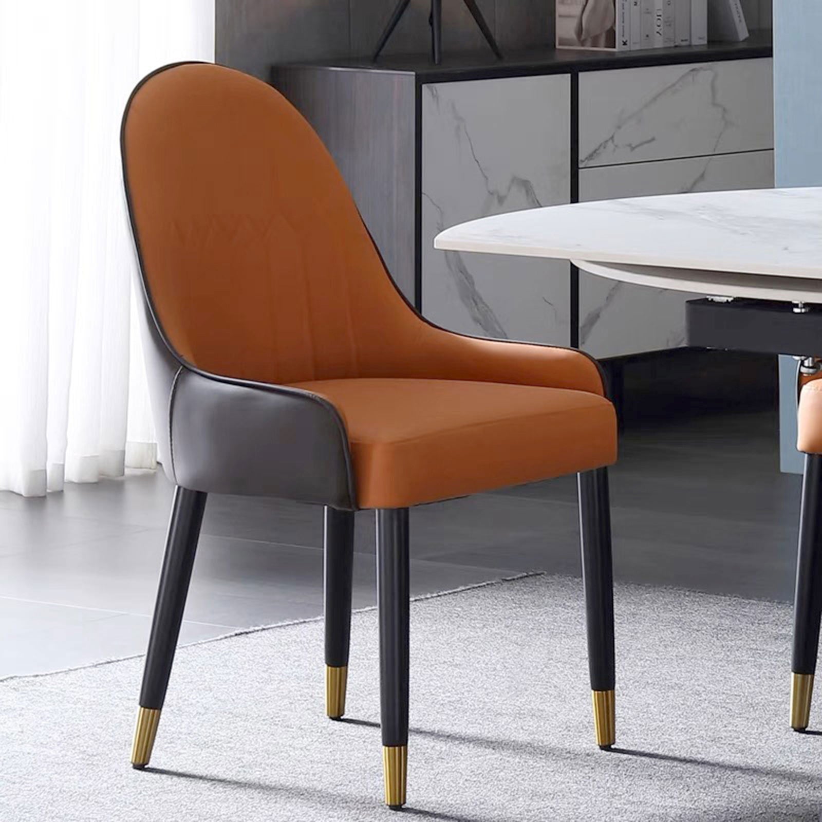 2X Dining Chairs Orange Colour Premium Leatherette Carbon Steel Frame Firm Support - Cosy Abode