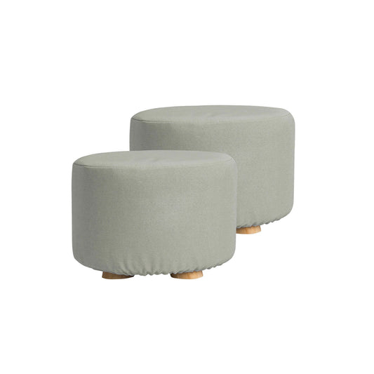 2X Fabric Ottoman Round Wooden Leg Foot Stool - GREY - Cosy Abode