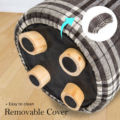 2X Fabric Ottoman Round Wooden Leg Foot Stool - LATTICE - Cosy Abode