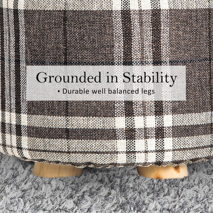 2X Fabric Ottoman Round Wooden Leg Foot Stool - LATTICE - Cosy Abode