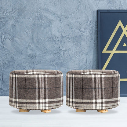 2X Fabric Ottoman Round Wooden Leg Foot Stool - LATTICE - Cosy Abode