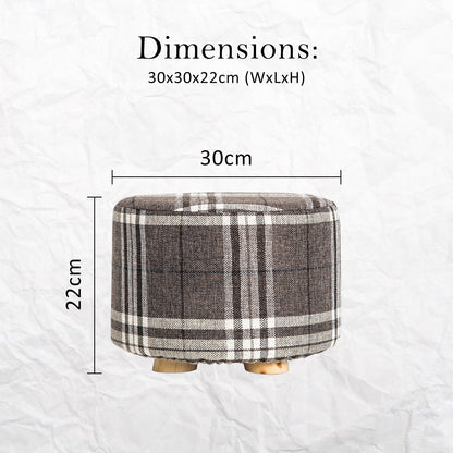 2X Fabric Ottoman Round Wooden Leg Foot Stool - LATTICE - Cosy Abode