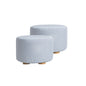 2X Fabric Ottoman Round Wooden Leg Foot Stool - LIGHT BLUE - Cosy Abode