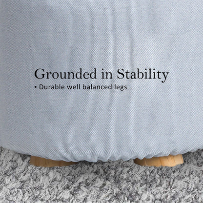 2X Fabric Ottoman Round Wooden Leg Foot Stool - LIGHT BLUE - Cosy Abode
