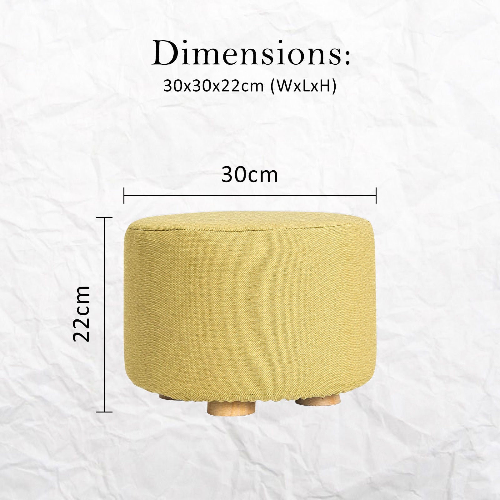 2X Fabric Ottoman Round Wooden Leg Foot Stool - Mustard Yellow - Cosy Abode