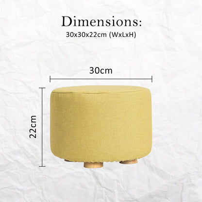 2X Fabric Ottoman Round Wooden Leg Foot Stool - Mustard Yellow - Cosy Abode