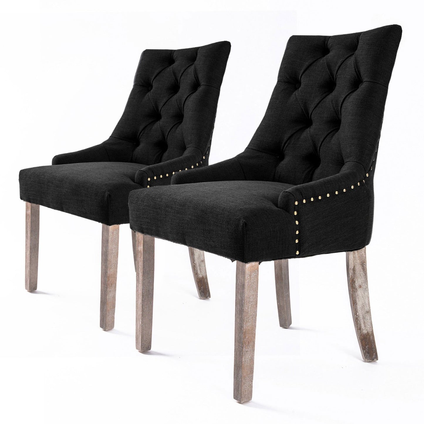 2X French Provincial Dining Chair Oak Leg AMOUR DARK BLACK - Cosy Abode