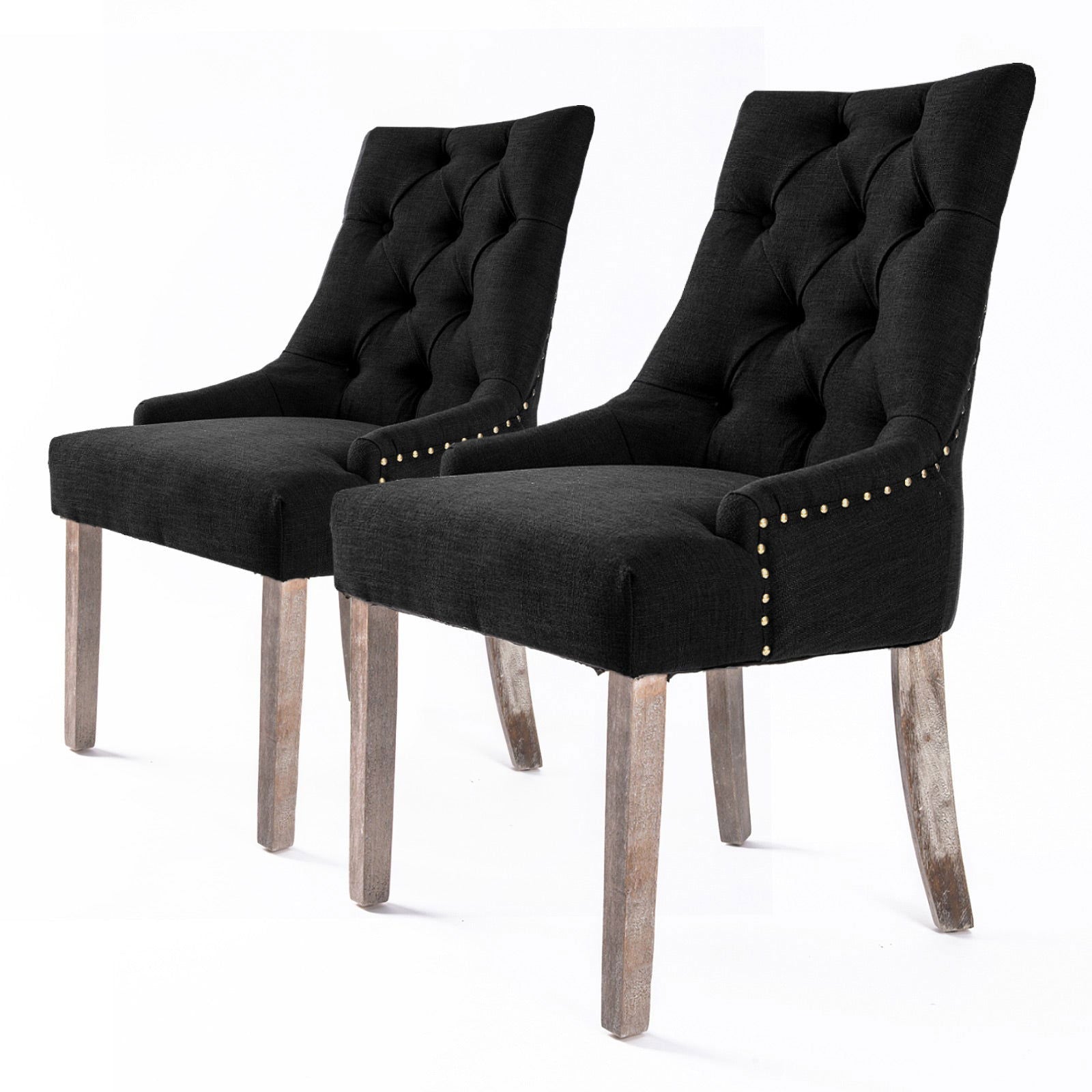 2X French Provincial Dining Chair Oak Leg AMOUR DARK BLACK - Cosy Abode