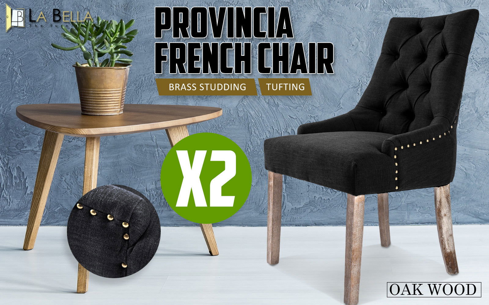 2X French Provincial Dining Chair Oak Leg AMOUR DARK BLACK - Cosy Abode