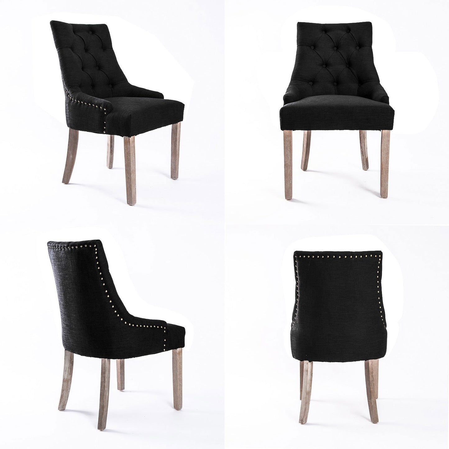 2X French Provincial Dining Chair Oak Leg AMOUR DARK BLACK - Cosy Abode