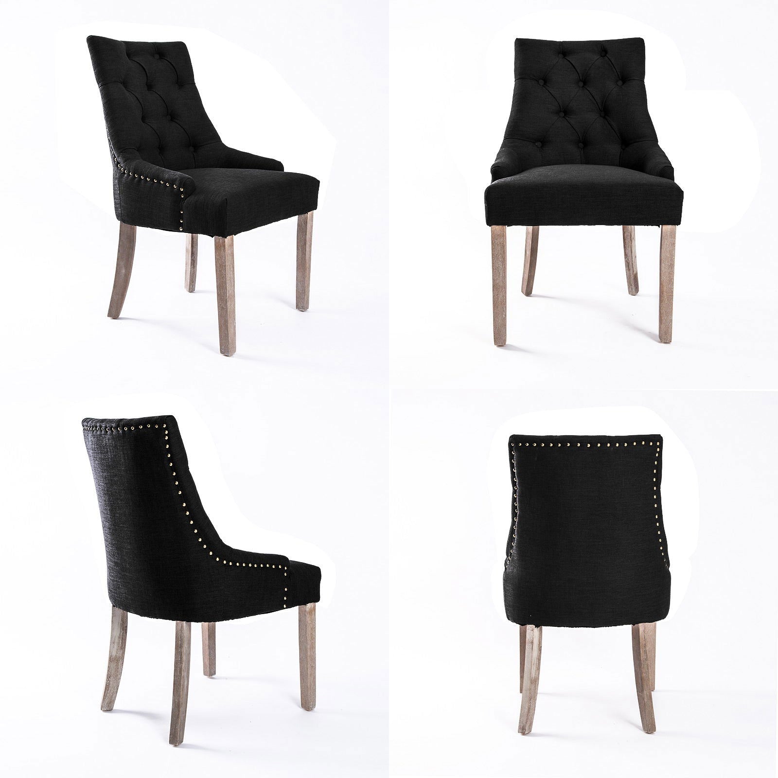 2X French Provincial Dining Chair Oak Leg AMOUR DARK BLACK - Cosy Abode