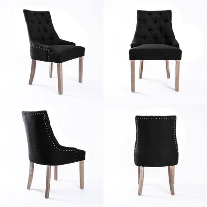 2X French Provincial Dining Chair Oak Leg AMOUR DARK BLACK - Cosy Abode