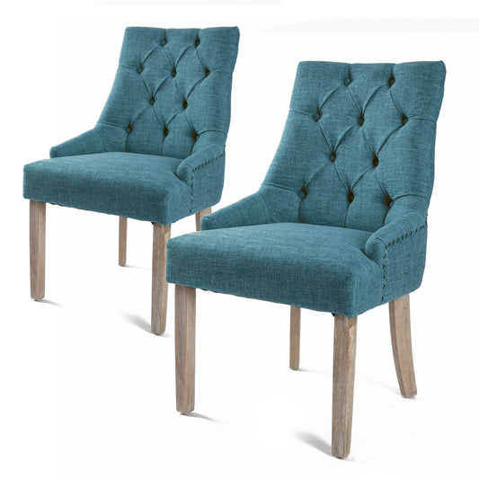 2X French Provincial Dining Chair Oak Leg AMOUR DARK BLUE - Cosy Abode