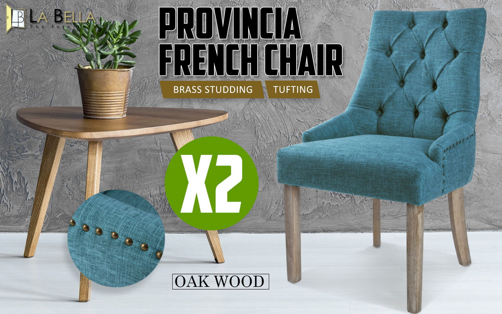2X French Provincial Dining Chair Oak Leg AMOUR DARK BLUE - Cosy Abode