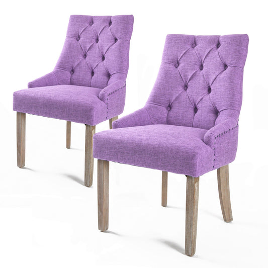 2X French Provincial Dining Chair Oak Leg AMOUR VIOLET - Cosy Abode