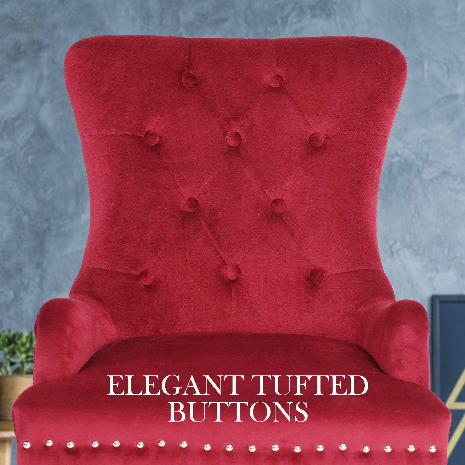 2X French Provincial Dining Chair Ring Studded Velvet Rubberwood Leg LISSE BORDEAUX RED - Cosy Abode
