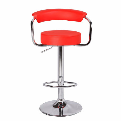 2X Red Bar Stools Faux Leather High Back Adjustable Crome Base Gas Lift Swivel Chairs - Cosy Abode