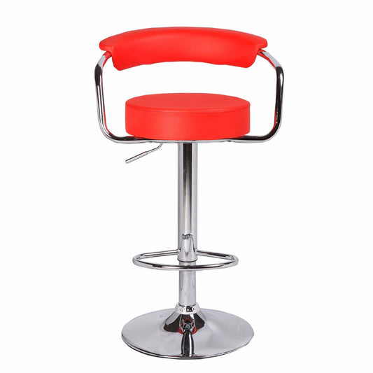 2X Red Bar Stools Faux Leather High Back Adjustable Crome Base Gas Lift Swivel Chairs - Cosy Abode