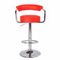 2X Red Bar Stools Faux Leather High Back Adjustable Crome Base Gas Lift Swivel Chairs - Cosy Abode