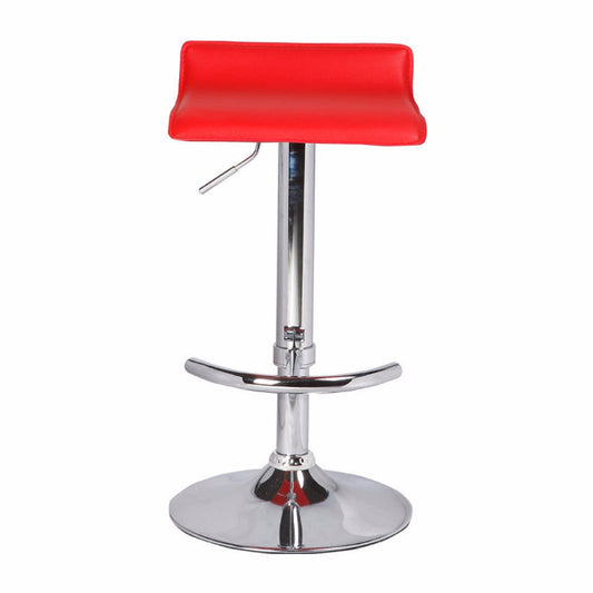 2X Red Bar Stools Faux Leather Low Back Adjustable Crome Base Gas Lift Slim Seat Swivel Chairs - Cosy Abode