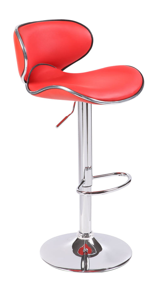 2X Red Bar Stools Faux Leather Mid High Back Adjustable Crome Base Gas Lift Swivel Chairs - Cosy Abode