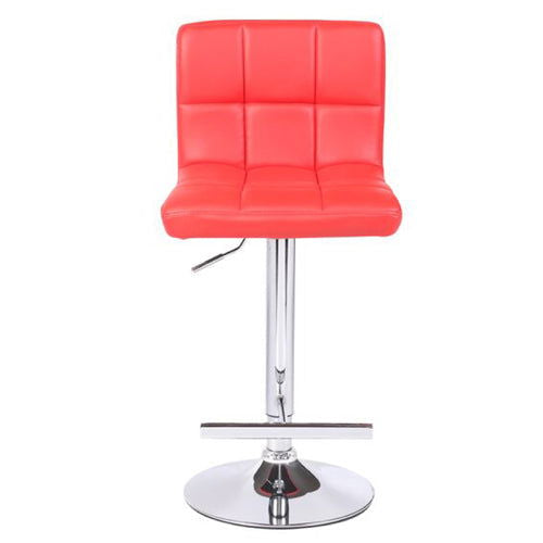 2X Red Bar Stools Faux Leather Mid High Back Adjustable Crome Base Gas Lift Swivel Chairs - Cosy Abode