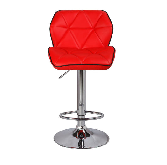 2X Red Bar Stools Faux Leather Mid High Back Adjustable Crome Base Gas Lift Swivel Chairs - Cosy Abode