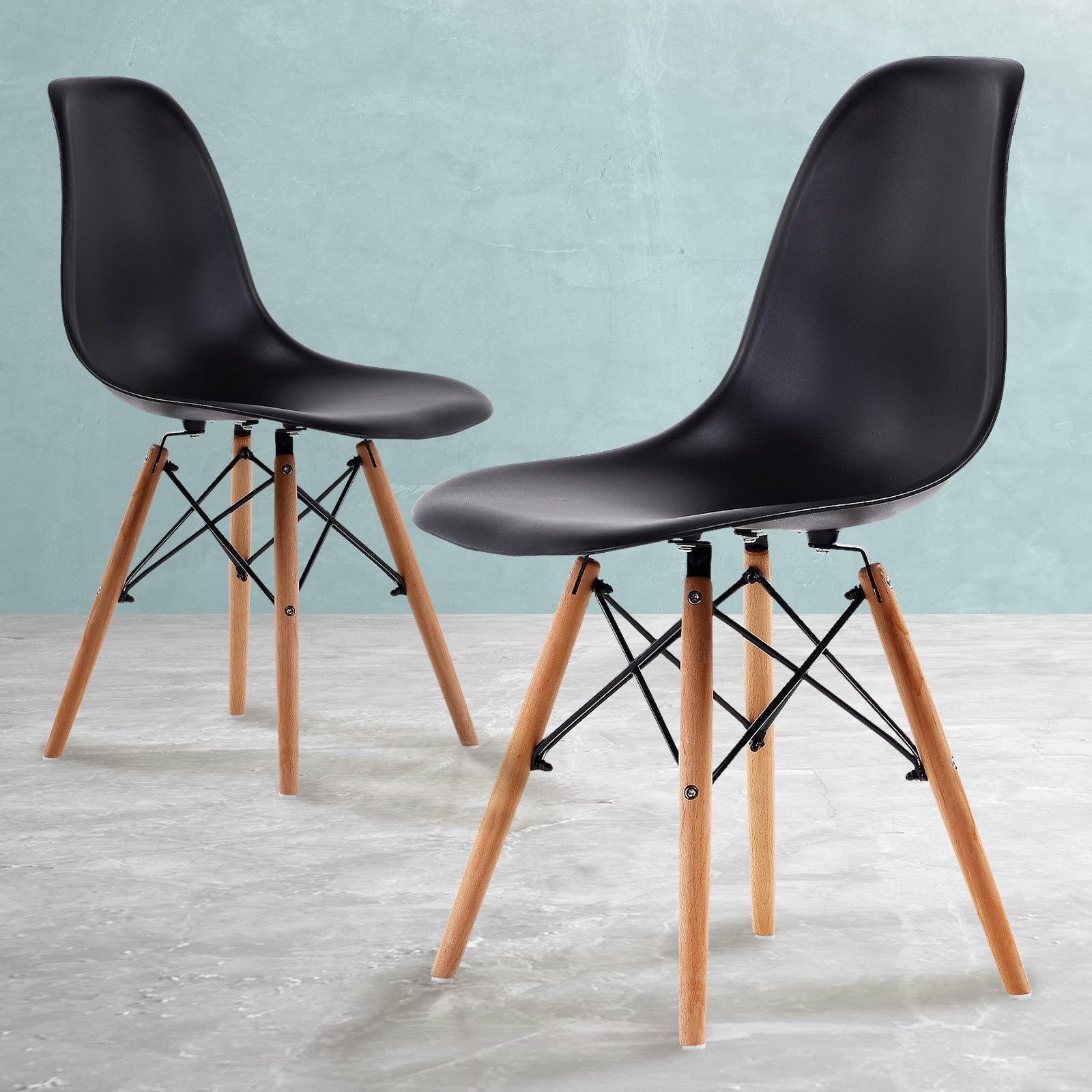2X Retro Dining Cafe Chair DSW BLACK - Cosy Abode