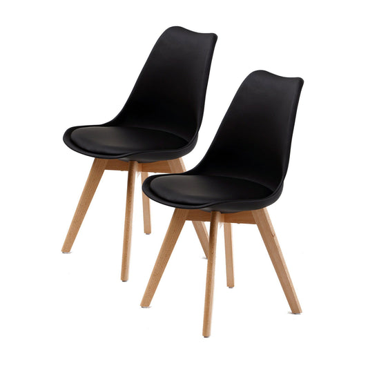 2X Retro Dining Cafe Chair Padded Seat BLACK - Cosy Abode