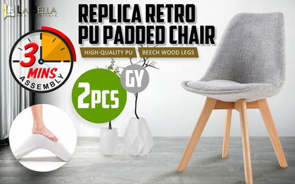 2X Retro Dining Cafe Chair Padded Seat GREY - Cosy Abode