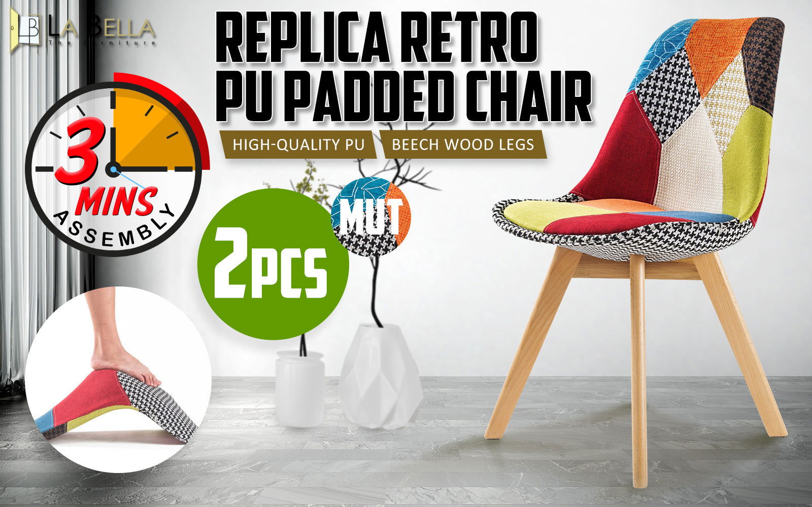 2X Retro Dining Cafe Chair Padded Seat MULTI COLOUR - Cosy Abode