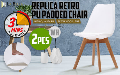 2X Retro Dining Cafe Chair Padded Seat WHITE - Cosy Abode