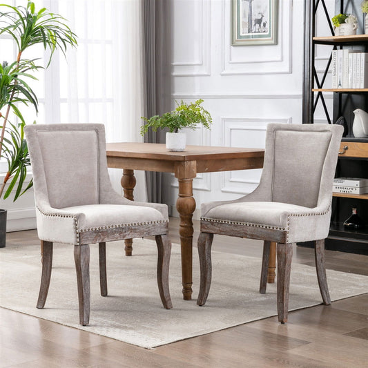 2X Solid Wood Fabric Upholstered Dining Chair Luxury Accent Chairs with Nailhead - Cosy Abode