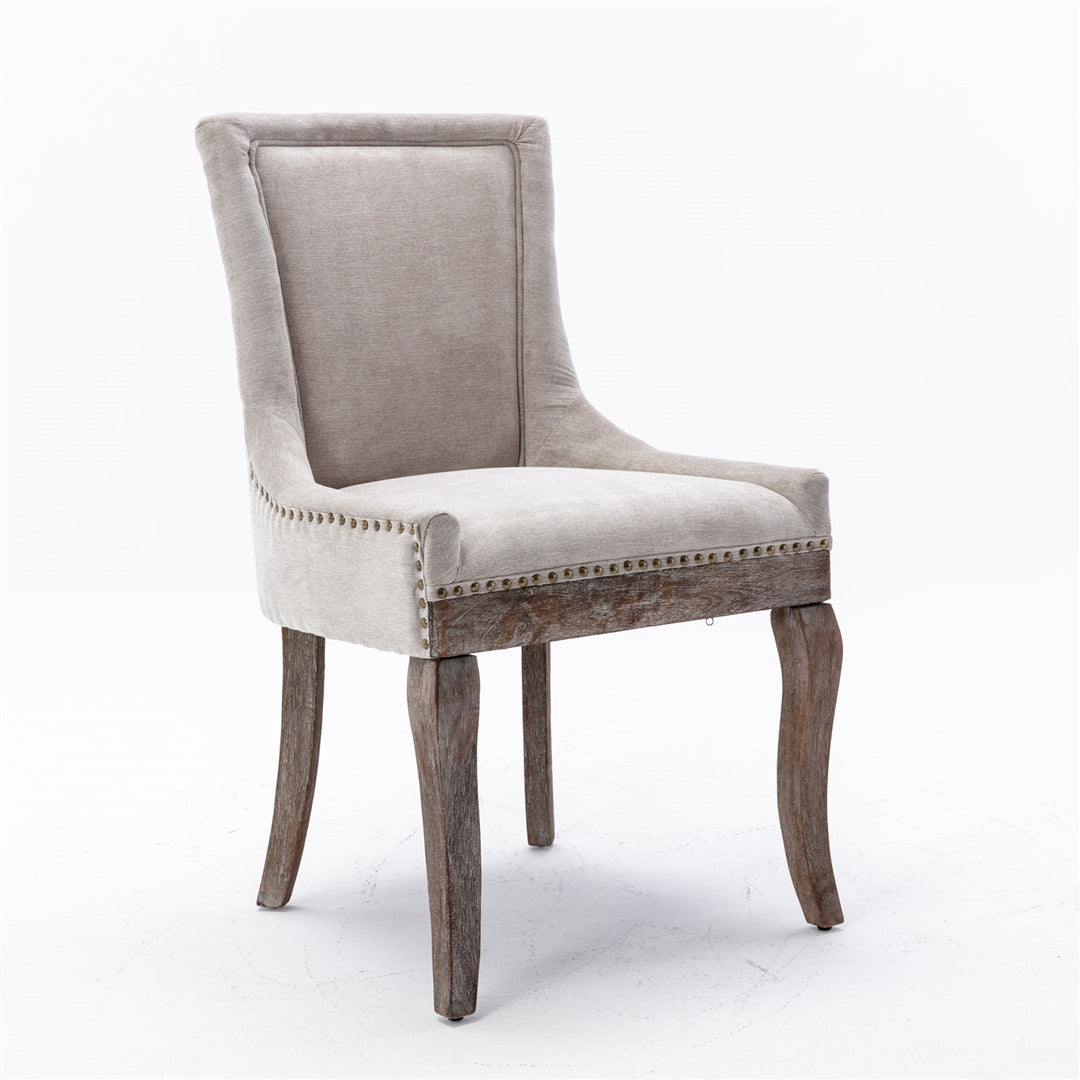 2X Solid Wood Fabric Upholstered Dining Chair Luxury Accent Chairs with Nailhead - Cosy Abode