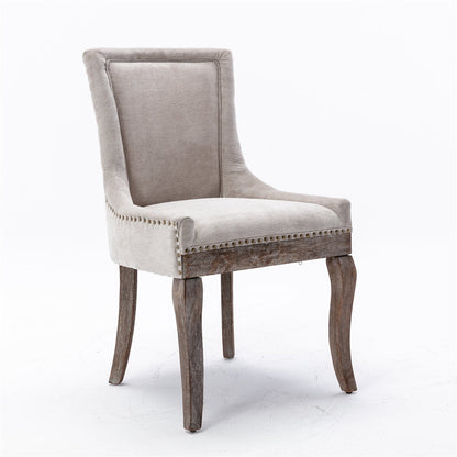 2X Solid Wood Fabric Upholstered Dining Chair Luxury Accent Chairs with Nailhead - Cosy Abode