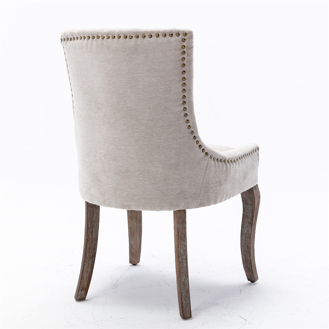 2X Solid Wood Fabric Upholstered Dining Chair Luxury Accent Chairs with Nailhead - Cosy Abode