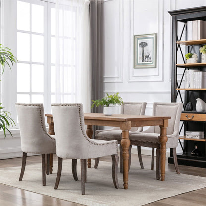2X Solid Wood Fabric Upholstered Dining Chair Luxury Accent Chairs with Nailhead - Cosy Abode